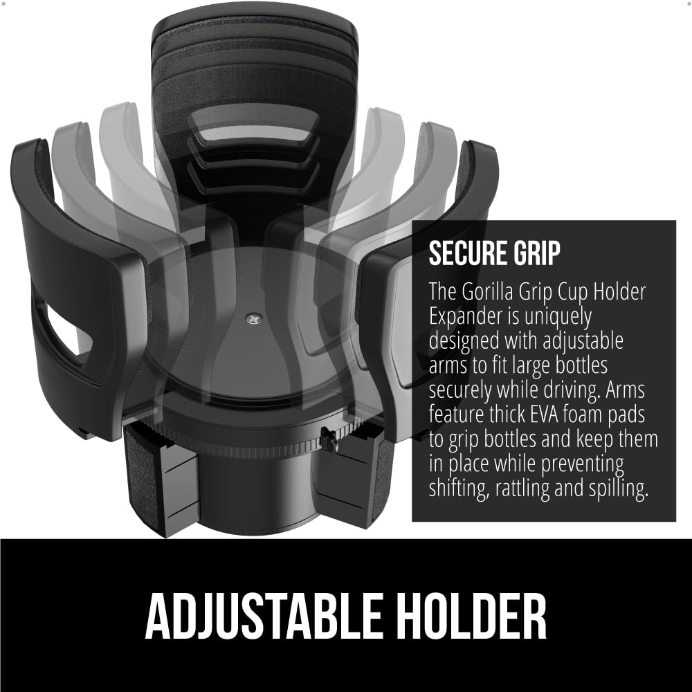 Gorilla Grip Adjustable Car Cup Holder Expander – Black
