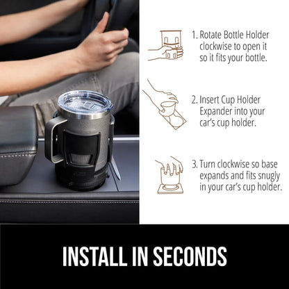 Gorilla Grip Adjustable Car Cup Holder Expander – Black