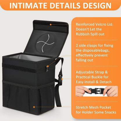 Vankor Car Trash Can with Lid – Leakproof Black