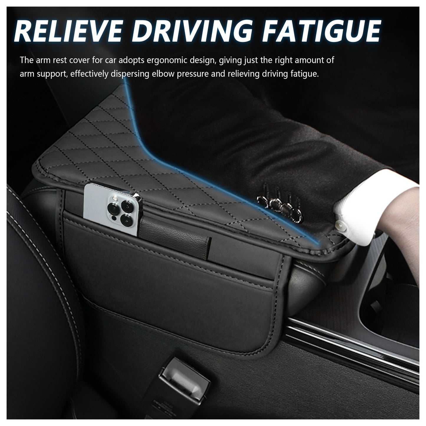 Stacool Car Center Console Cover – Microfiber Leather, Black