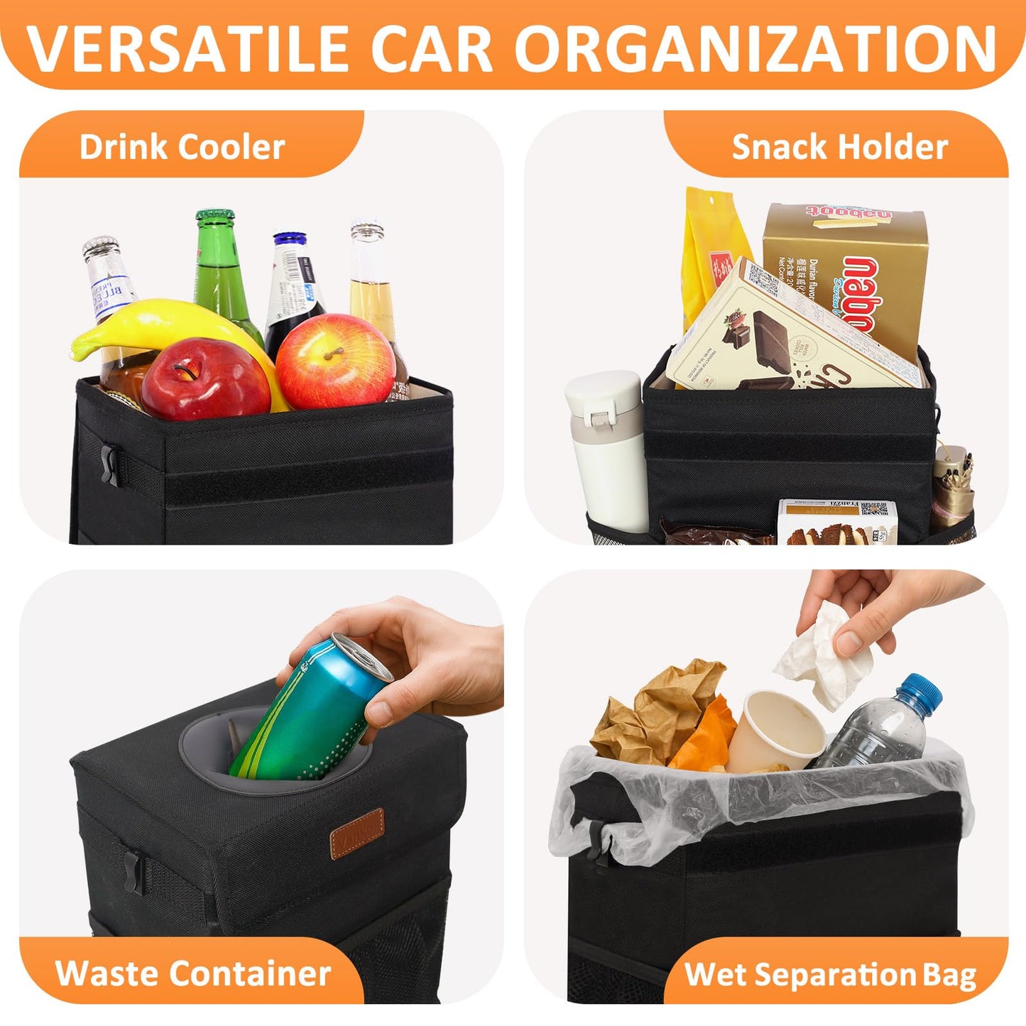 Vankor Car Trash Can with Lid – Leakproof Black