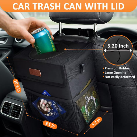 Vankor Car Trash Can with Lid – Leakproof Black
