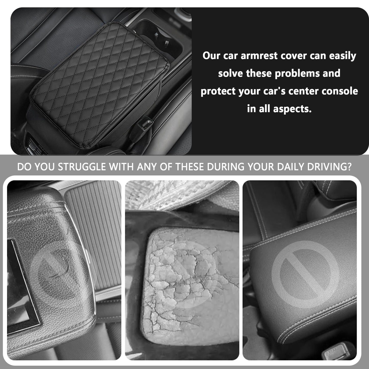 Stacool Car Center Console Cover – Microfiber Leather, Black