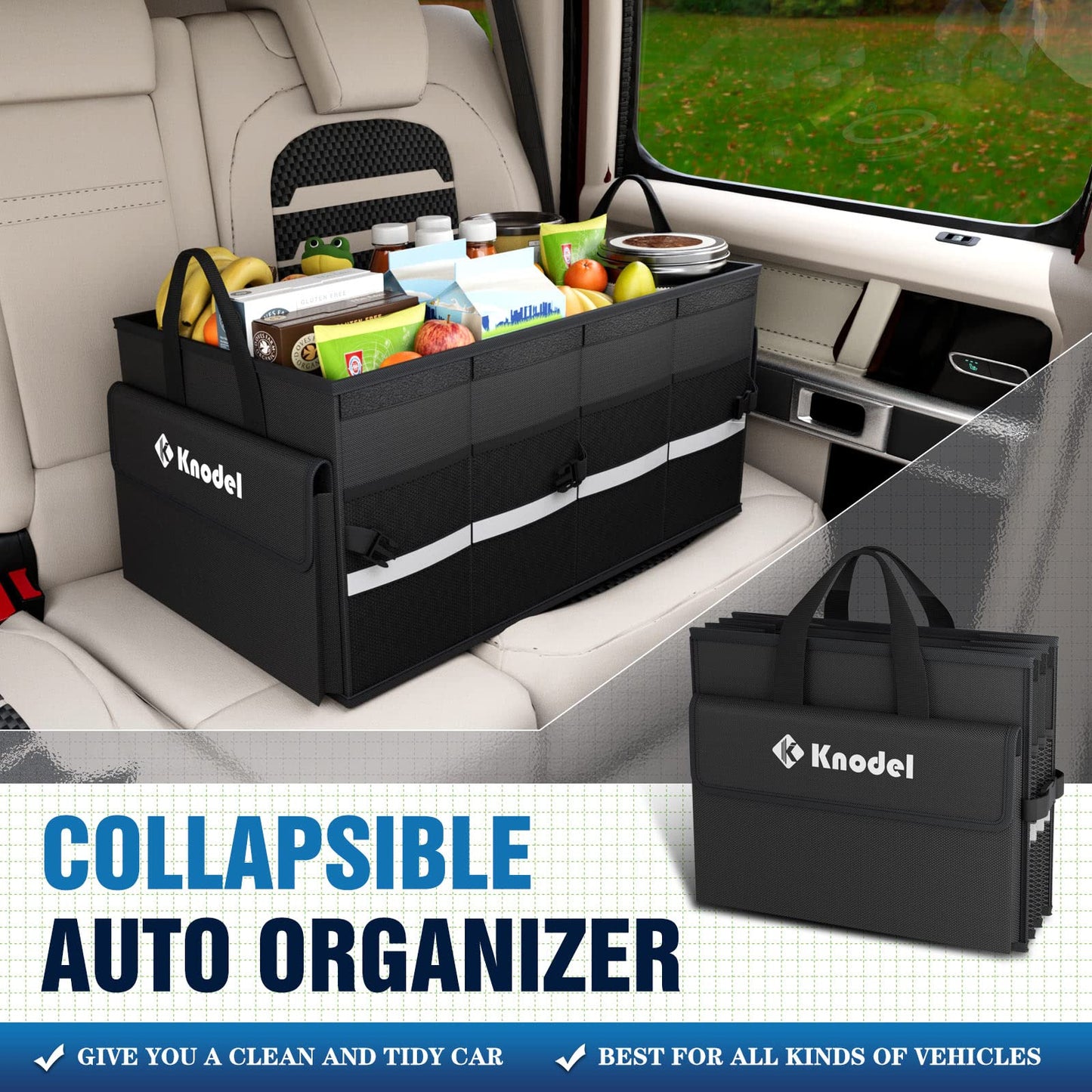 K KNODEL Car Trunk Organizer with Lid – Black