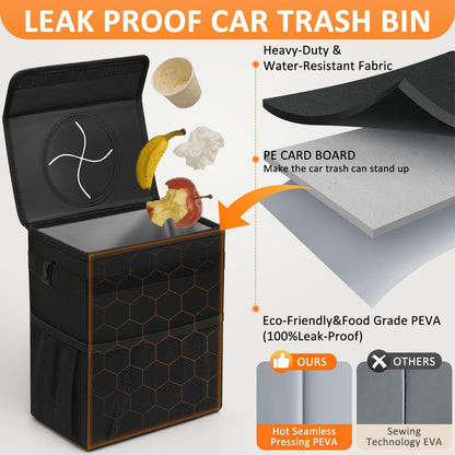 Vankor Car Trash Can with Lid – Leakproof Black