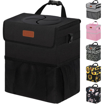 Vankor Car Trash Can with Lid – Leakproof Black
